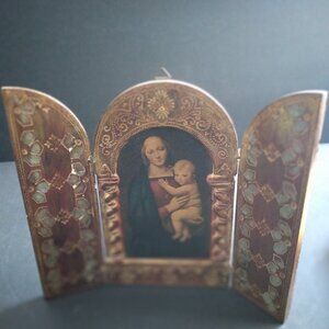 RARE Extremely Old Triptych Art Madonna and Child by Raffaello Sanzio